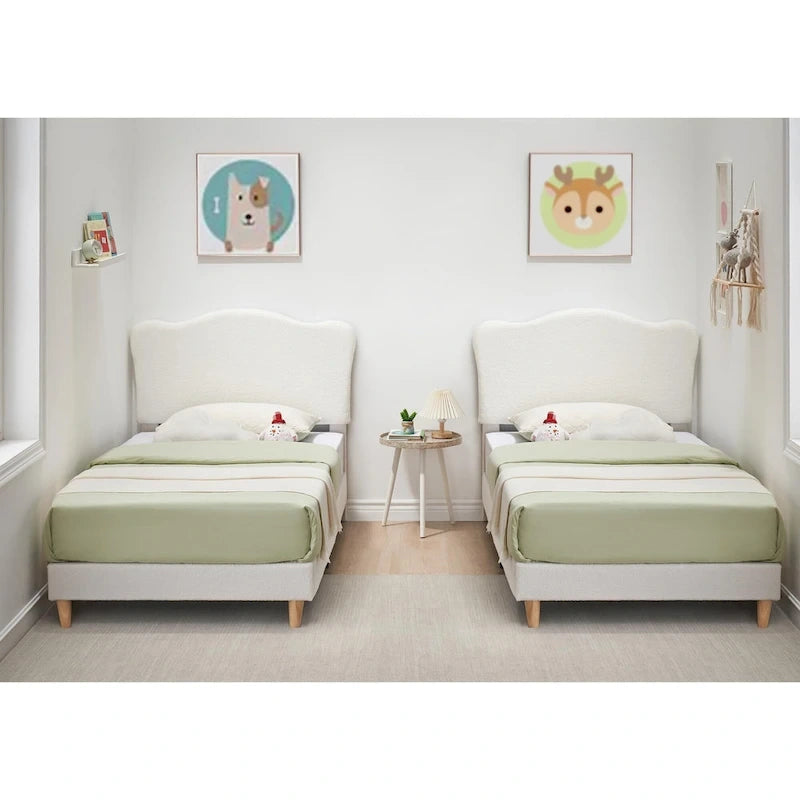 Cama Plataforma Sherpa Rosa / Azul / Beige con Cabecero – Individual (1 Persona)