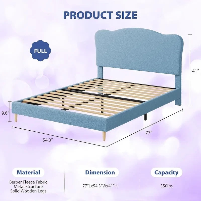 Cama Plataforma Sherpa Rosa / Azul / Beige con Cabecero – Individual (1 Persona)