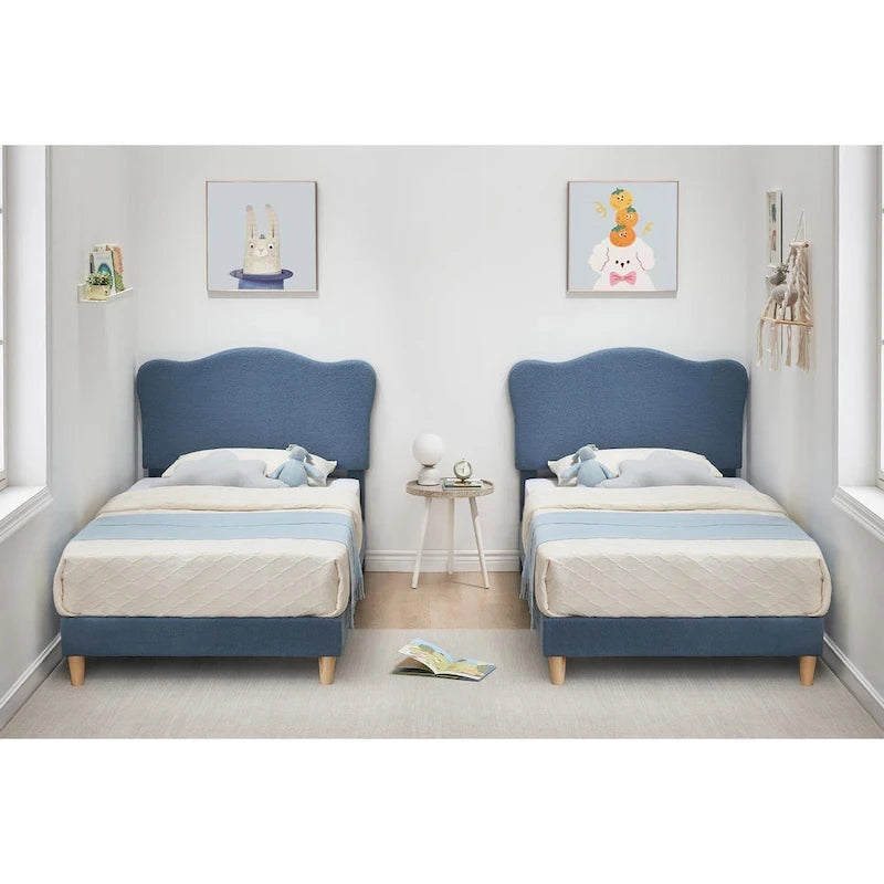 Cama Plataforma Sherpa Rosa / Azul / Beige con Cabecero – Individual (1 Persona)