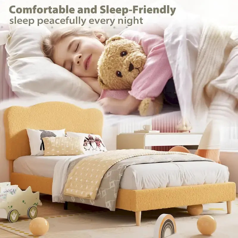 Cama Plataforma Sherpa Rosa / Azul / Beige con Cabecero – Individual (1 Persona)