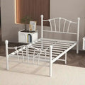Estructura de cama de plataforma de metal blanca, tamaño twin, con cabecera de corazón – 1 persona
