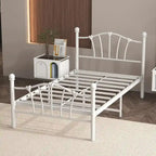Estructura de cama de plataforma de metal blanca, tamaño twin, con cabecera de corazón – 1 persona