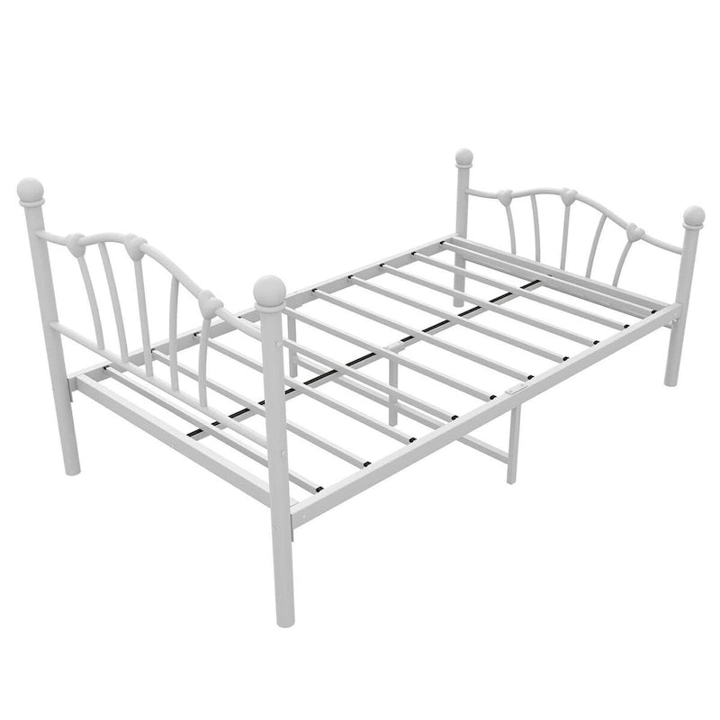 Estructura de cama de plataforma de metal blanca, tamaño twin, con cabecera de corazón – 1 persona