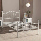 Estructura de cama de plataforma de metal blanca, tamaño twin, con cabecera de corazón – 1 persona
