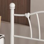 Estructura de cama de plataforma de metal blanca, tamaño twin, con cabecera de corazón – 1 persona