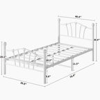 Estructura de cama de plataforma de metal blanca, tamaño twin, con cabecera de corazón – 1 persona