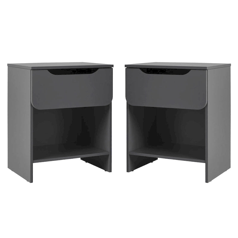 Mesita de noche de 1 cajón con compartimento abierto - Gris oscuro / Negro / Riviera / Verde – Juego de 2