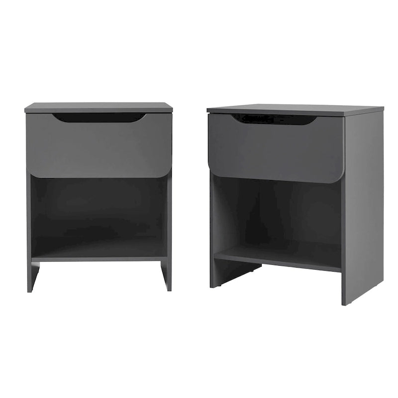 Mesita de noche de 1 cajón con compartimento abierto - Gris oscuro / Negro / Riviera / Verde – Juego de 2