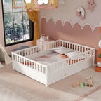 Cama con estructura de pino blanco/gris y barandilla de seguridad – 1 persona (matrimonial/individual)
