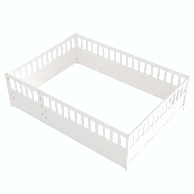 Cama con estructura de pino blanco/gris y barandilla de seguridad – 1 persona (matrimonial/individual)