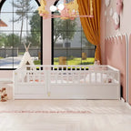 Cama con estructura de pino blanco/gris y barandilla de seguridad – 1 persona (matrimonial/individual)