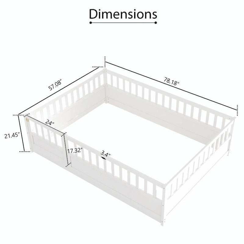 Cama con estructura de pino blanco/gris y barandilla de seguridad – 1 persona (matrimonial/individual)