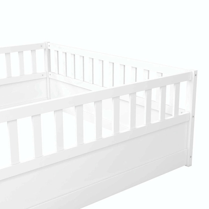 Cama con estructura de pino blanco/gris y barandilla de seguridad – 1 persona (matrimonial/individual)