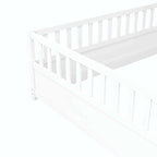Cama con estructura de pino blanco/gris y barandilla de seguridad – 1 persona (matrimonial/individual)