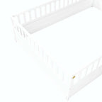 Cama con estructura de pino blanco/gris y barandilla de seguridad – 1 persona (matrimonial/individual)