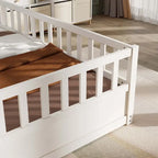 Cama con estructura de pino blanco/gris y barandilla de seguridad – 1 persona (matrimonial/individual)