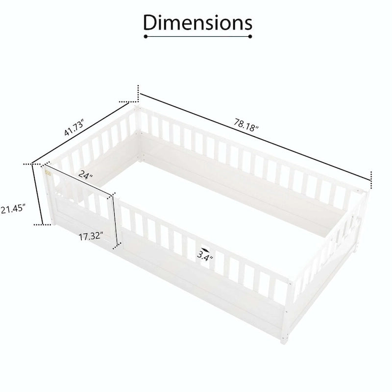 Cama con estructura de pino blanco/gris y barandilla de seguridad – 1 persona (matrimonial/individual)
