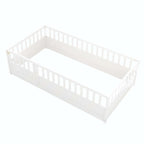 Cama con estructura de pino blanco/gris y barandilla de seguridad – 1 persona (matrimonial/individual)