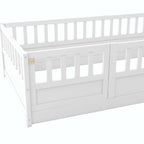 Cama con estructura de pino blanco/gris y barandilla de seguridad – 1 persona (matrimonial/individual)