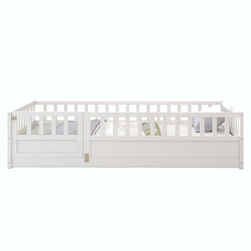 Cama con estructura de pino blanco/gris y barandilla de seguridad – 1 persona (matrimonial/individual)