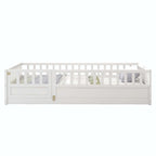 Cama con estructura de pino blanco/gris y barandilla de seguridad – 1 persona (matrimonial/individual)