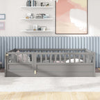 Cama con estructura de pino blanco/gris y barandilla de seguridad – 1 persona (matrimonial/individual)