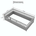 Cama con estructura de pino blanco/gris y barandilla de seguridad – 1 persona (matrimonial/individual)