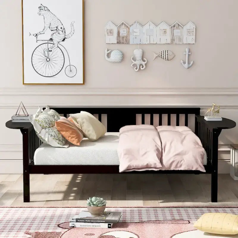 Estructura de diván de tamaño completo | Blanco / Espresso / Gris | Sofá y cama | Capacidad para 1