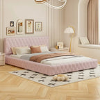 Cama con cabecero tapizado de terciopelo rosa/blanco – Queen, 1 persona