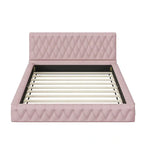 Cama con cabecero tapizado de terciopelo rosa/blanco – Queen, 1 persona