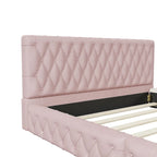 Cama con cabecero tapizado de terciopelo rosa/blanco – Queen, 1 persona