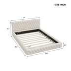 Cama con cabecero tapizado de terciopelo rosa/blanco – Queen, 1 persona
