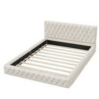Cama con cabecero tapizado de terciopelo rosa/blanco – Queen, 1 persona