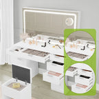 Tocador Blanco y Negro con Espejo LED, 11 Cajones, 1 Persona
