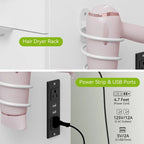 Tocador Blanco y Negro con Espejo LED, 11 Cajones, 1 Persona