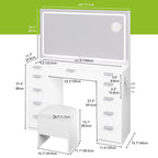 Tocador Blanco y Negro con Espejo LED, 11 Cajones, 1 Persona