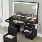 Tocador Blanco y Negro con Espejo LED, 11 Cajones, 1 Persona