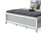 Cama King de Terciopelo Plateado con LED y Detalles de Espejo, 2 Personas