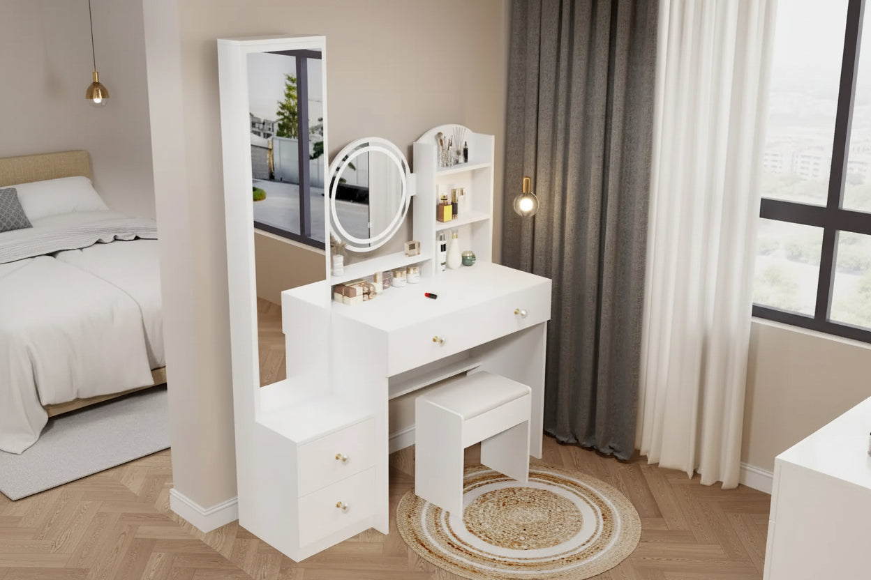 Makeup Vanity Desk with Mirror and Lights, Dressing Table for Bedroom