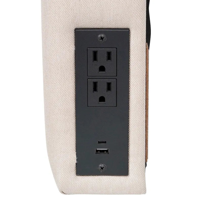 Cabecero tapizado gris/beige con estación de carga – para 1-2 personas