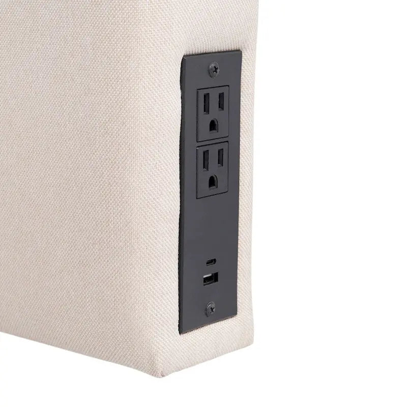 Cabecero tapizado gris/beige con estación de carga – para 1-2 personas