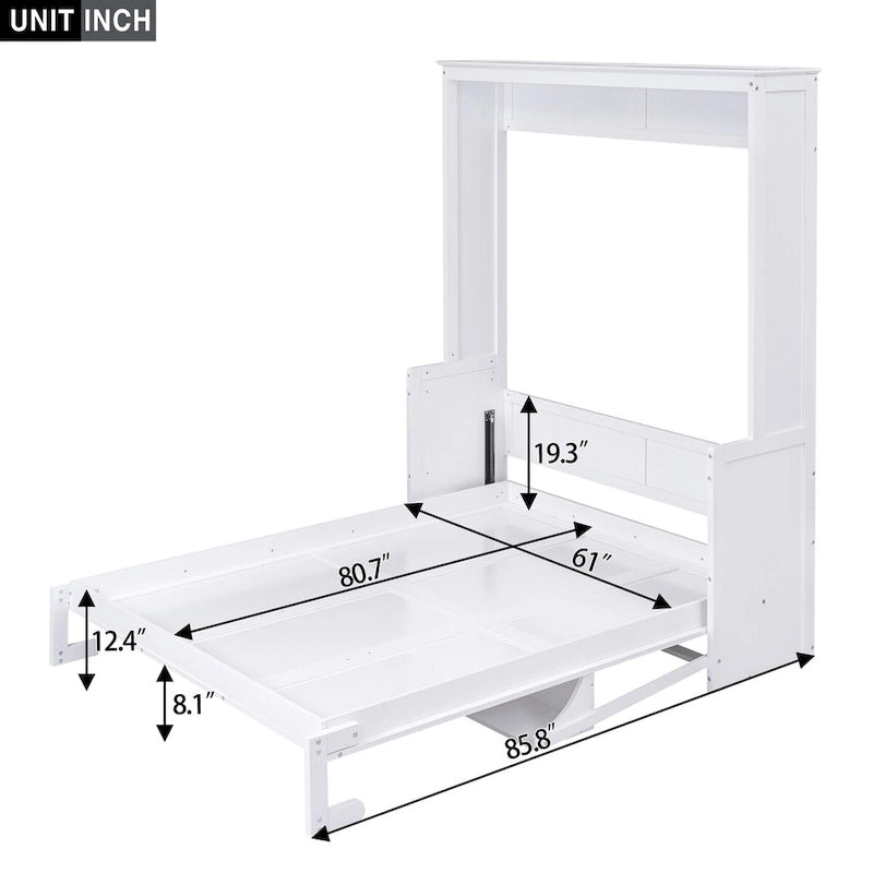 Cama de pared Murphy individual con estante, blanca, Queen