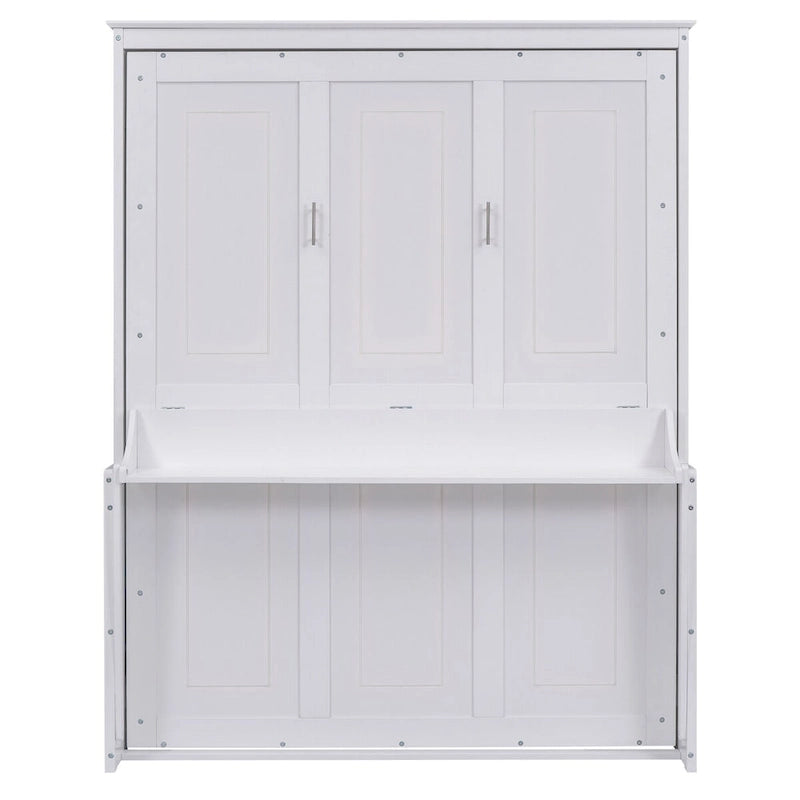 Cama de pared Murphy individual con estante, blanca, Queen