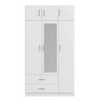 Armario de 3 puertas con espejo, 2 cajones y gabinete superior, gris/blanco, 1 persona