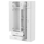 Armario de 3 puertas con espejo, 2 cajones y gabinete superior, gris/blanco, 1 persona