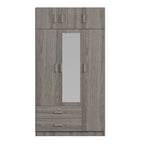 Armario de 3 puertas con espejo, 2 cajones y gabinete superior, gris/blanco, 1 persona