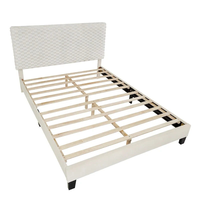 Cama con plataforma tapizada 3D White Dove de felpa – Individual / Matrimonial / Queen, 1 persona
