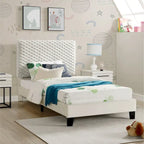 Cama con plataforma tapizada 3D White Dove de felpa – Individual / Matrimonial / Queen, 1 persona