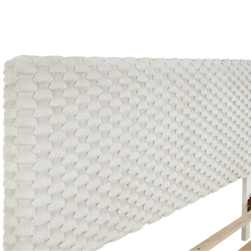 Cama con plataforma tapizada 3D White Dove de felpa – Individual / Matrimonial / Queen, 1 persona
