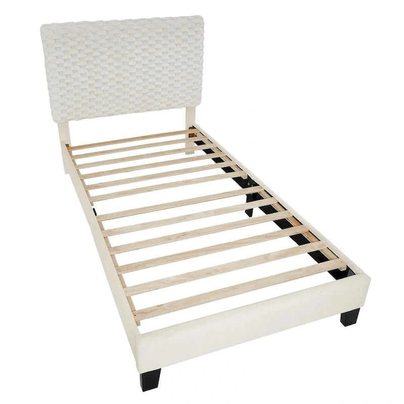 Cama con plataforma tapizada 3D White Dove de felpa – Individual / Matrimonial / Queen, 1 persona